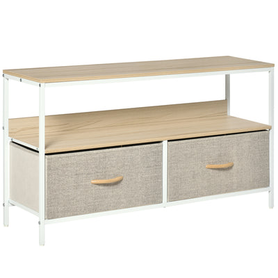HOMCOM TV Stand Cabinet up to 47-inch, TV Unit with 2 Foldable Linen Drawers, Open Shelf for Living Room, Bedroom, Entertainment Room, Maple Wood Effect 