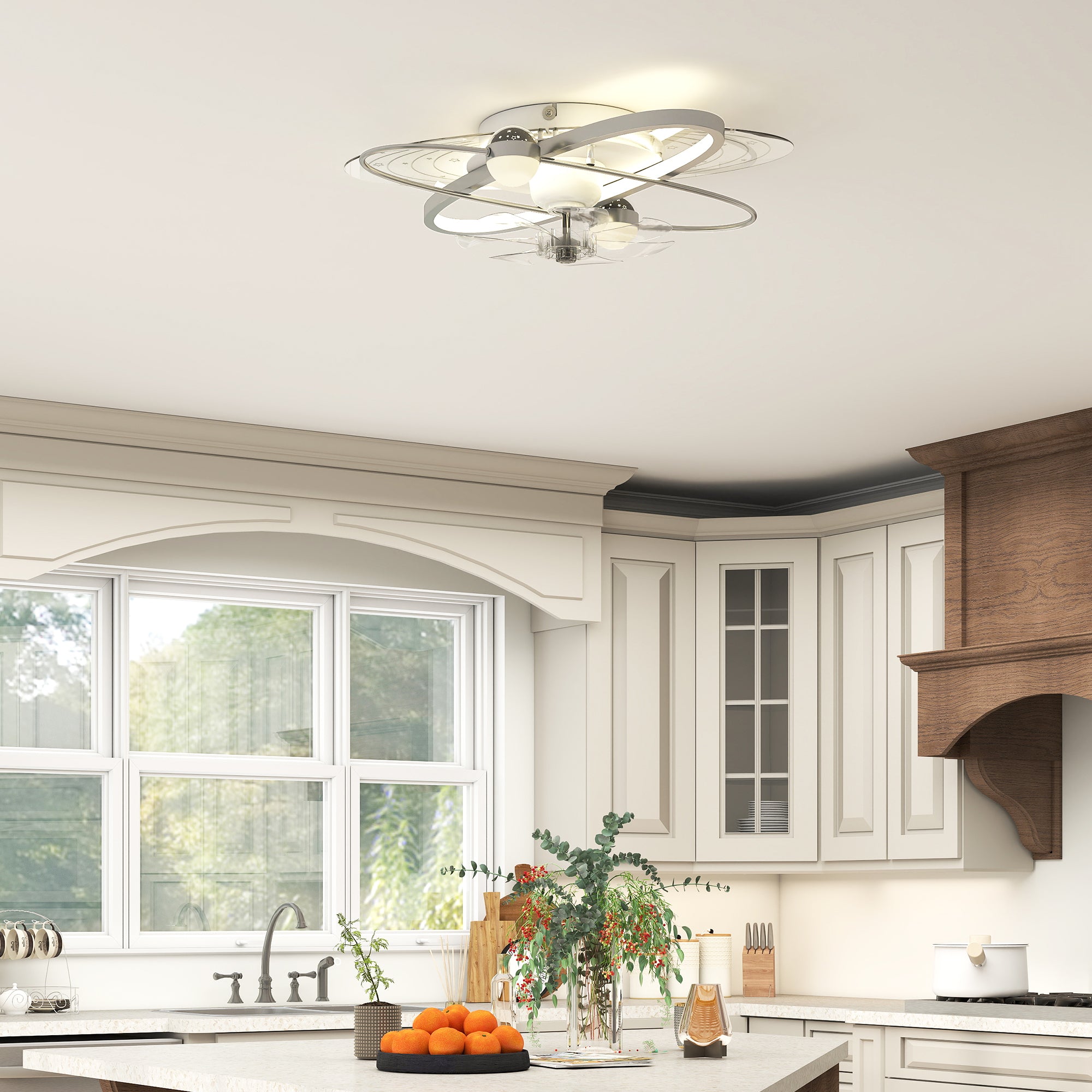 HOMCOM Ceiling Fan with Light and Remote, 3 Colour Temperatures, LED Mount Ceiling Fan Light for Bedroom, Silver Tone 