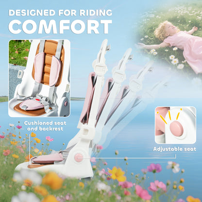 AIYAPLAY 5 in 1 Kids Trike with Adjustable Backrest, Toddler Tricycle with Push Handlebar, Adjustable Backrest, Pink