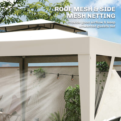 Outsunny 3 x 3 m Gazebo, Netting Party Tent, Patio Canopy Outdoor Event Shelter with Double Tier Roof, Cream White 