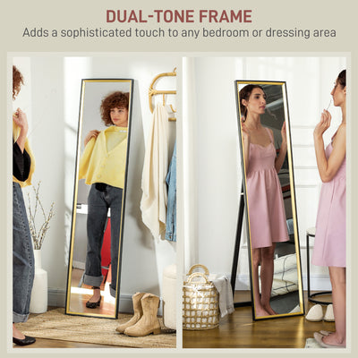 HOMCOM Full Length Mirror, 37 x 157cm Wall Mounted, Leaning, Free Standing Mirror, Framed Full Body Mirror for Living Room, Bedroom, Black 