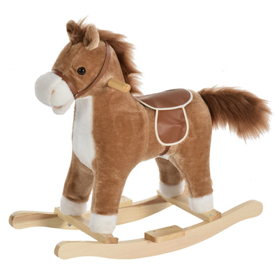 HOMCOM Kids Plush Rocking Horse w/ Sound Moving Mouth Wagging Tail Children Rocker Ride On Toy Gift 3-6 Years Brown 
