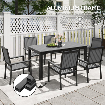 Outsunny 6 Seater Garden Dining Set with Stackable Chairs, Aluminium Frame, Rectangular Plastic Top, Garden Furniture Set, Outdoor Dining Table and Chairs for Patio, Balcony, Poolside, Grey 