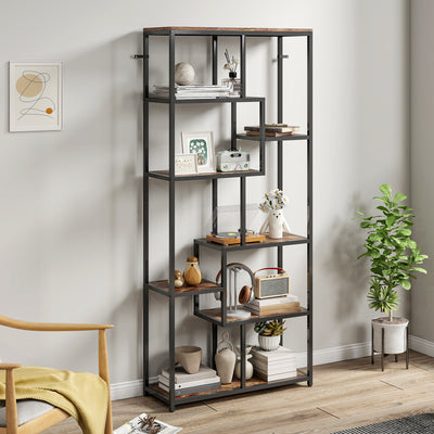HOMCOM Seven-Tier Geometric Bookcase - Brown/Black 