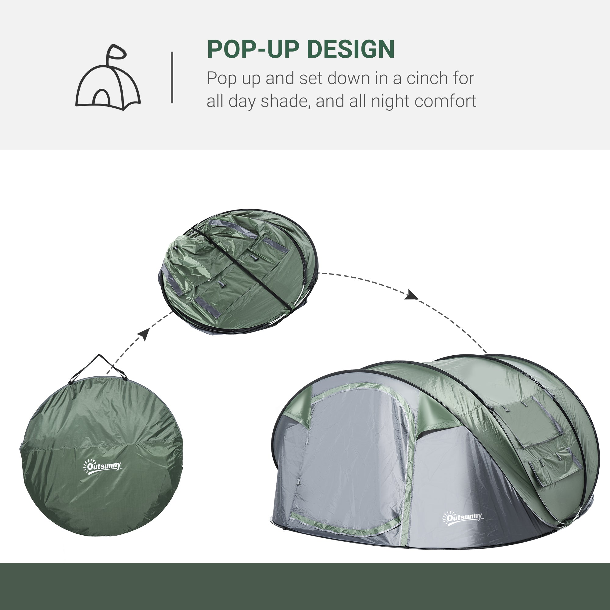 Outsunny 4-5 Person Pop-up Camping Tent Family Tent w/ 2 Mesh Windows & PVC Windows Portable Carry Bag for Outdoor Trip, Dark Green 