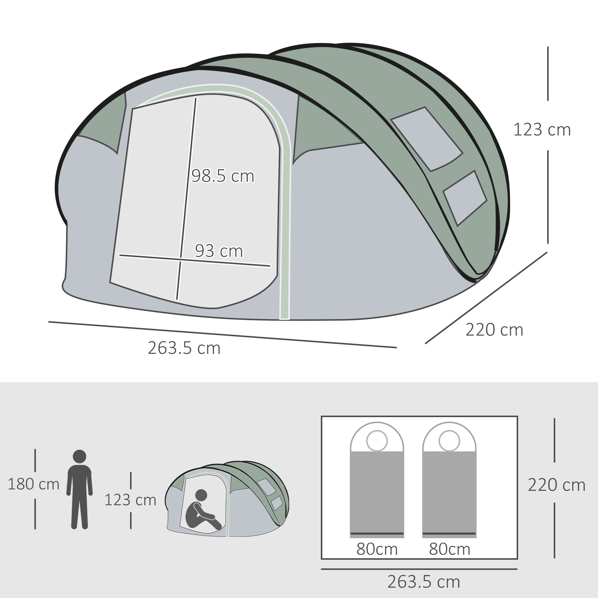 Outsunny 4-5 Person Pop-up Camping Tent Family Tent w/ 2 Mesh Windows & PVC Windows Portable Carry Bag for Outdoor Trip, Dark Green 