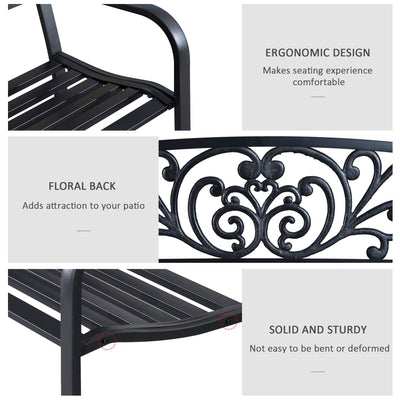 Outsunny 2-Seater Garden Bench, Steel-Black 