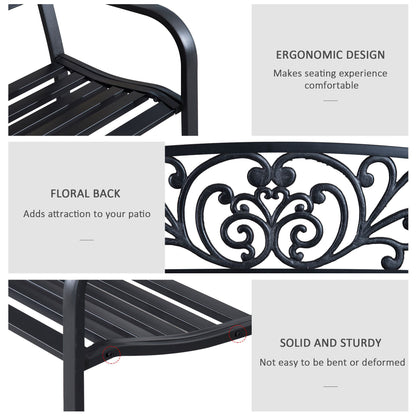 Outsunny 2-Seater Garden Bench, Steel-Black 
