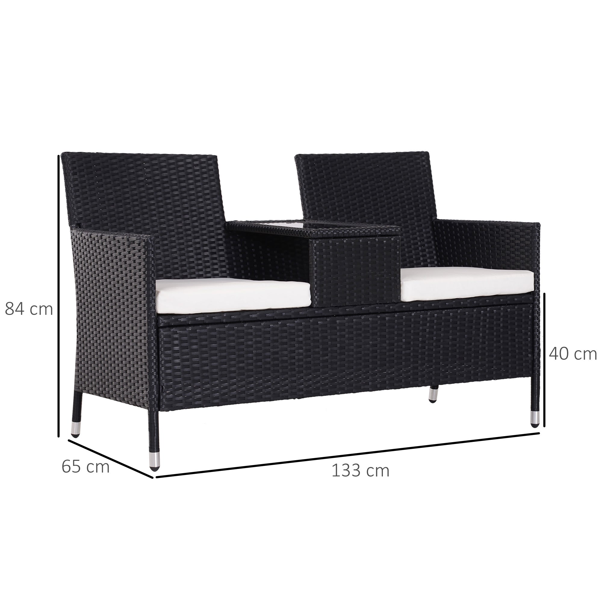 Outsunny 2-Seater Rattan Chair Set W/Middle Tea Table-Black 