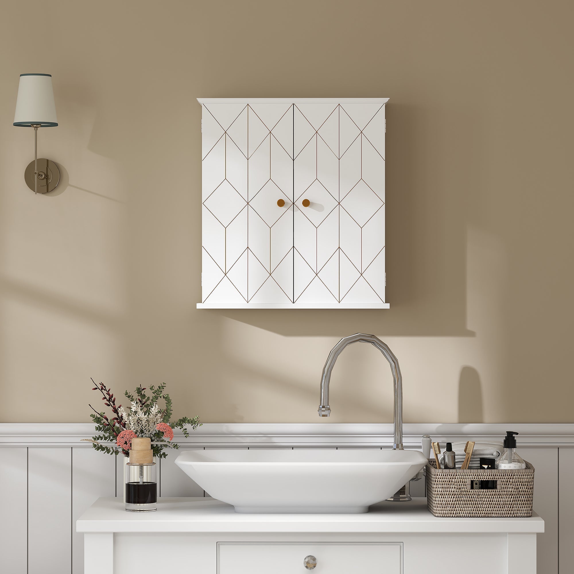 HOMCOM Bathroom Cabinet Wall Mounted, Bathroom Wall Cabinet Medicine Cabinet with 2 Doors, Adjustable Shelf, White 