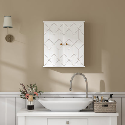 HOMCOM Bathroom Cabinet Wall Mounted, Bathroom Wall Cabinet Medicine Cabinet with 2 Doors, Adjustable Shelf, White 