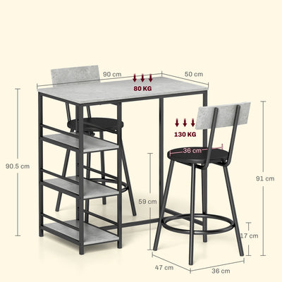 HOMCOM Three-Piece Kitchen Dining Set, with Shelves - Grey/Black 