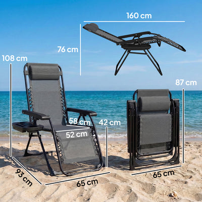 Outsunny Zero Gravity Chair, Folding Sun Lounger Reclining Garden Chair with Arm Pads, Cushion, Cup Holder, Headrest, Light Grey 