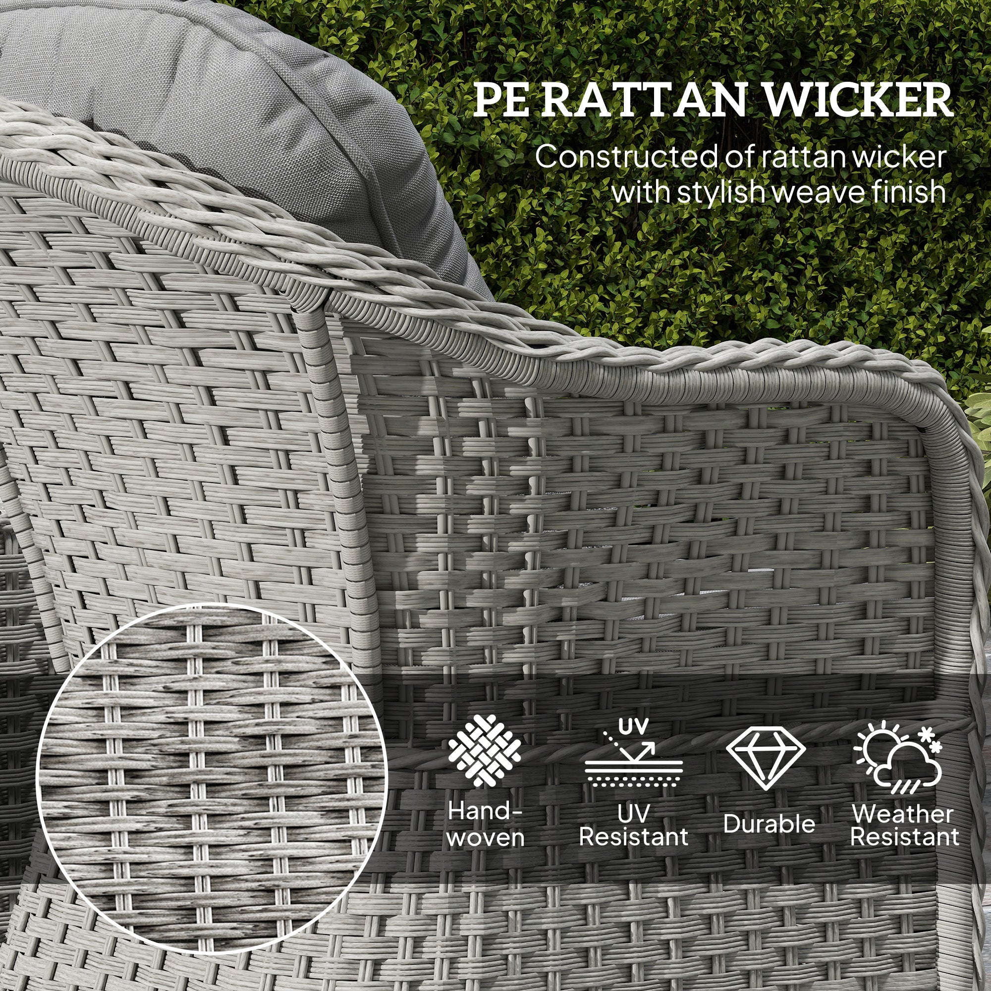 Outsunny Three-Piece Super Padded Rattan Set - Light Grey 
