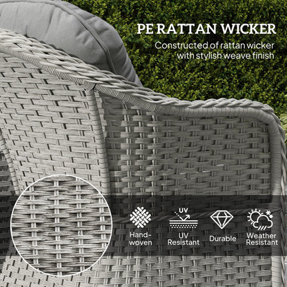 Outsunny Three-Piece Super Padded Rattan Set - Light Grey 