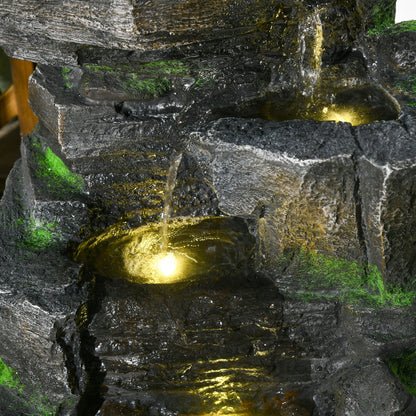 Outsunny Garden Water Feature with LED Lights - Dark Grey 