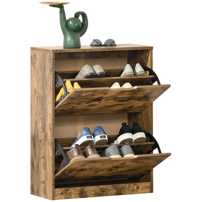 HOMCOM Industrial Shoe Cabinet with 2 Flip Drawers, Narrow Shoe Storage Cabinet for 12 Pairs, Freestanding Slim Shoe Storage Organiser for Entryway, Hallway, Rustic Brown 