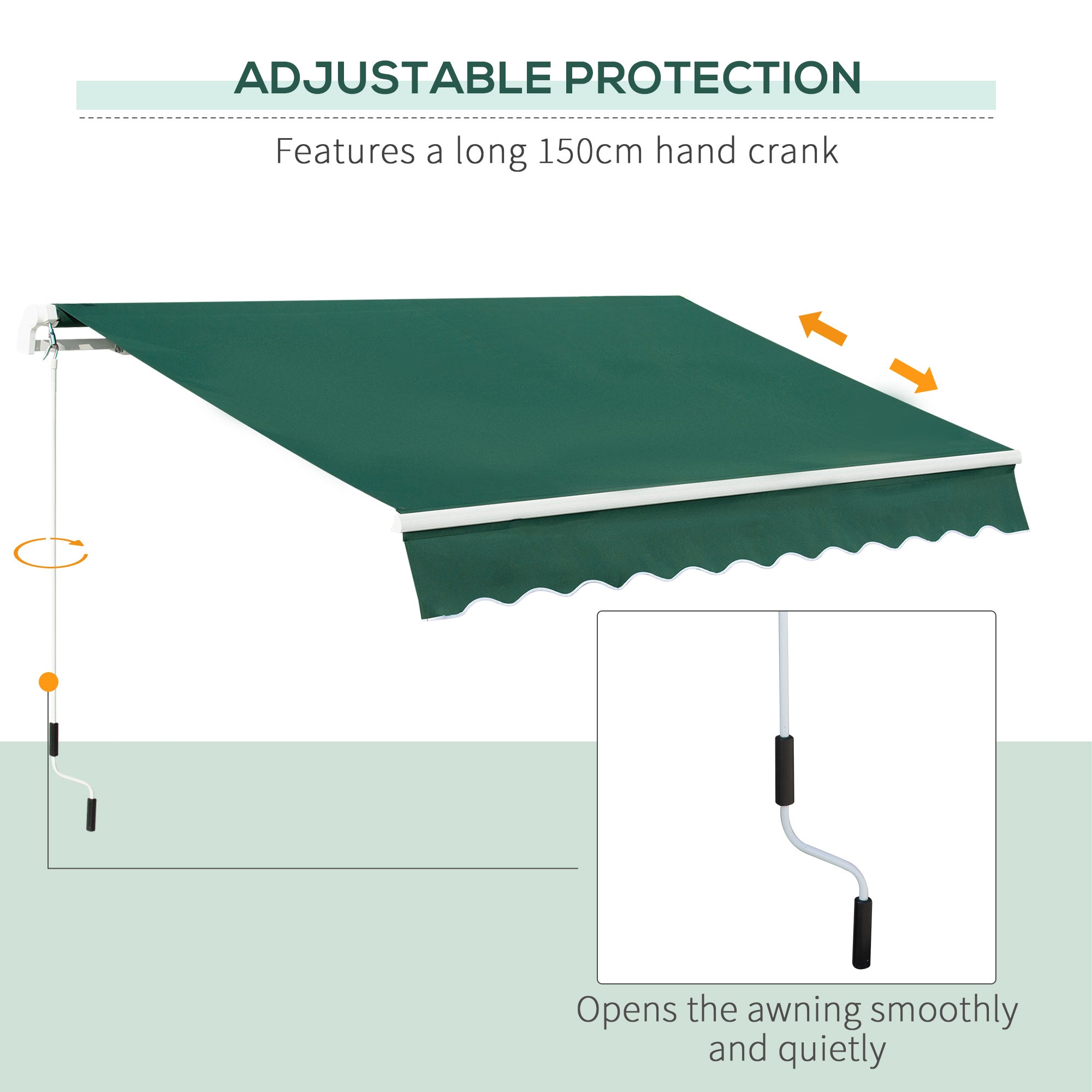 Outsunny Awning Canopy Manual Retractable Porch Sun Shade Shelter 3 x 2m Green 