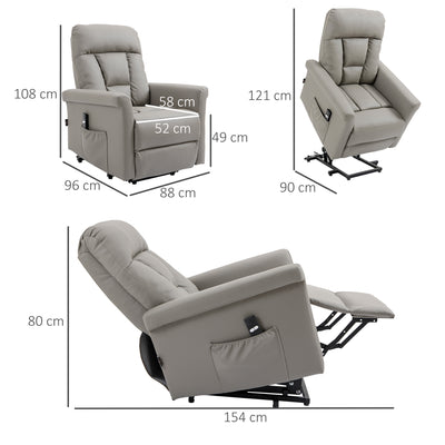 HOMCOM Power Lift Chair, PU Leather Recliner Sofa Chair for Elderly with Remote Control, Side Pocket, Grey 