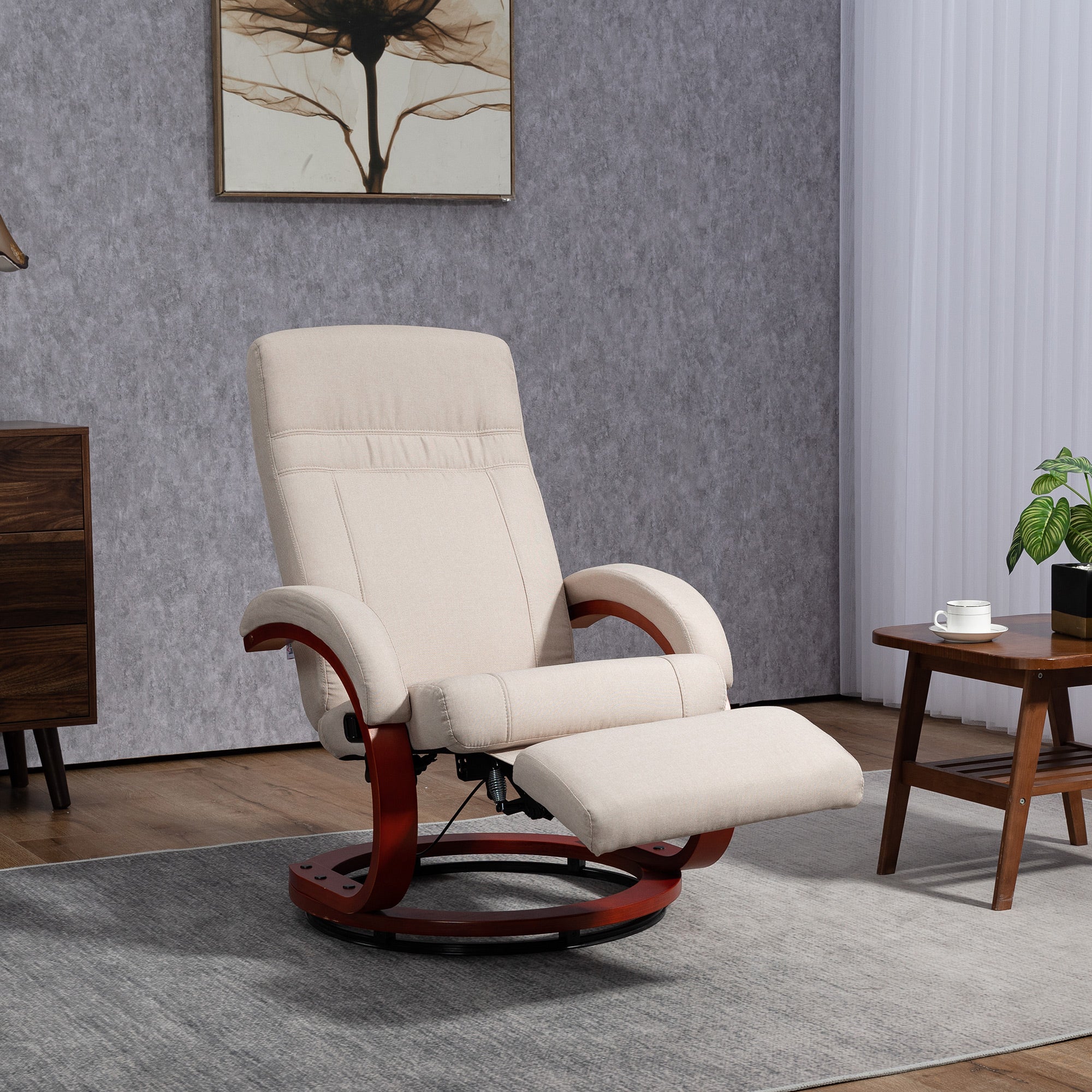 HOMCOM 135\'c2\'b0 Manual Reclining Swivel Chair, with Footrest - Beige