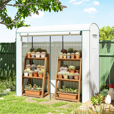 Outsunny Mini Greenhouse, Garden Tomato Growhouse with Roll-Up Door and 2 Mesh Windows, PE Cover, 200 x 75 x 188 cm, White 