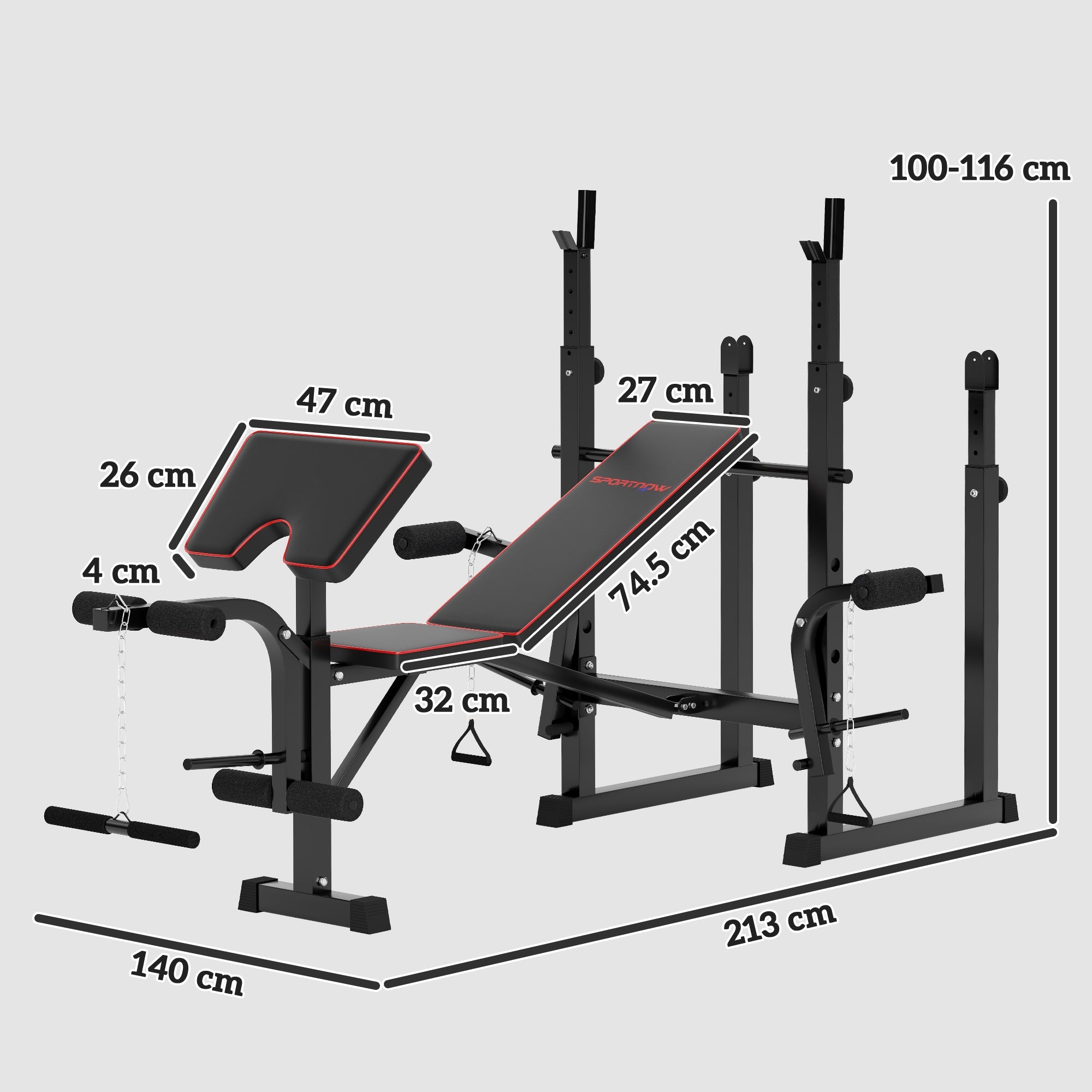 SPORTNOW Folding Weight Bench with Bench Press Rack, Preacher Curl Bench, Leg Curl Machine, Incline or Flat Workout Bench for Home Gym Strength Training Weight Lifting 