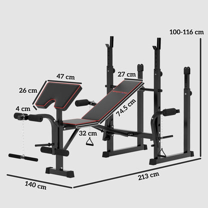 SPORTNOW Folding Weight Bench with Bench Press Rack, Preacher Curl Bench, Leg Curl Machine, Incline or Flat Workout Bench for Home Gym Strength Training Weight Lifting 
