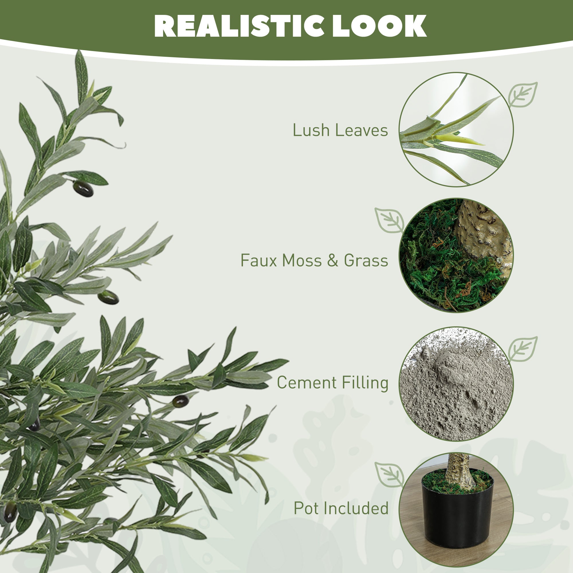 HOMCOM 4ft/ 120cm Decorative Artificial Plant, Silk Olive Tree with 450 Leaves and 20 Olive Fruits in Pot, Fake Plant for Home, Office, Living Room, Indoor Decor