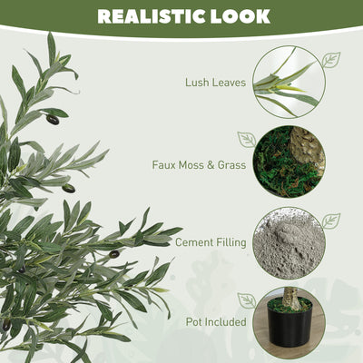 HOMCOM 4ft/ 120cm Decorative Artificial Plant, Silk Olive Tree with 450 Leaves and 20 Olive Fruits in Pot, Fake Plant for Home, Office, Living Room, Indoor Decor 