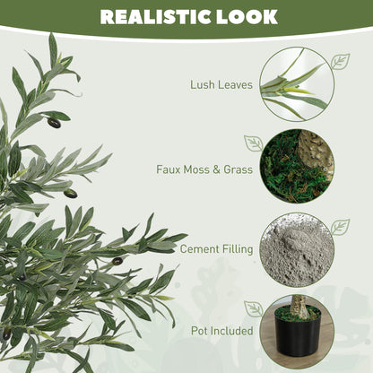 HOMCOM 4ft/ 120cm Decorative Artificial Plant, Silk Olive Tree with 450 Leaves and 20 Olive Fruits in Pot, Fake Plant for Home, Office, Living Room, Indoor Decor