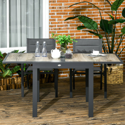 Outsunny Extending Garden Table, Outdoor Dining Table for 6, Aluminium Frame Rectangular Patio Table with Plastic Board Tabletop,80/160L x 80W x 75H cm, Beige 