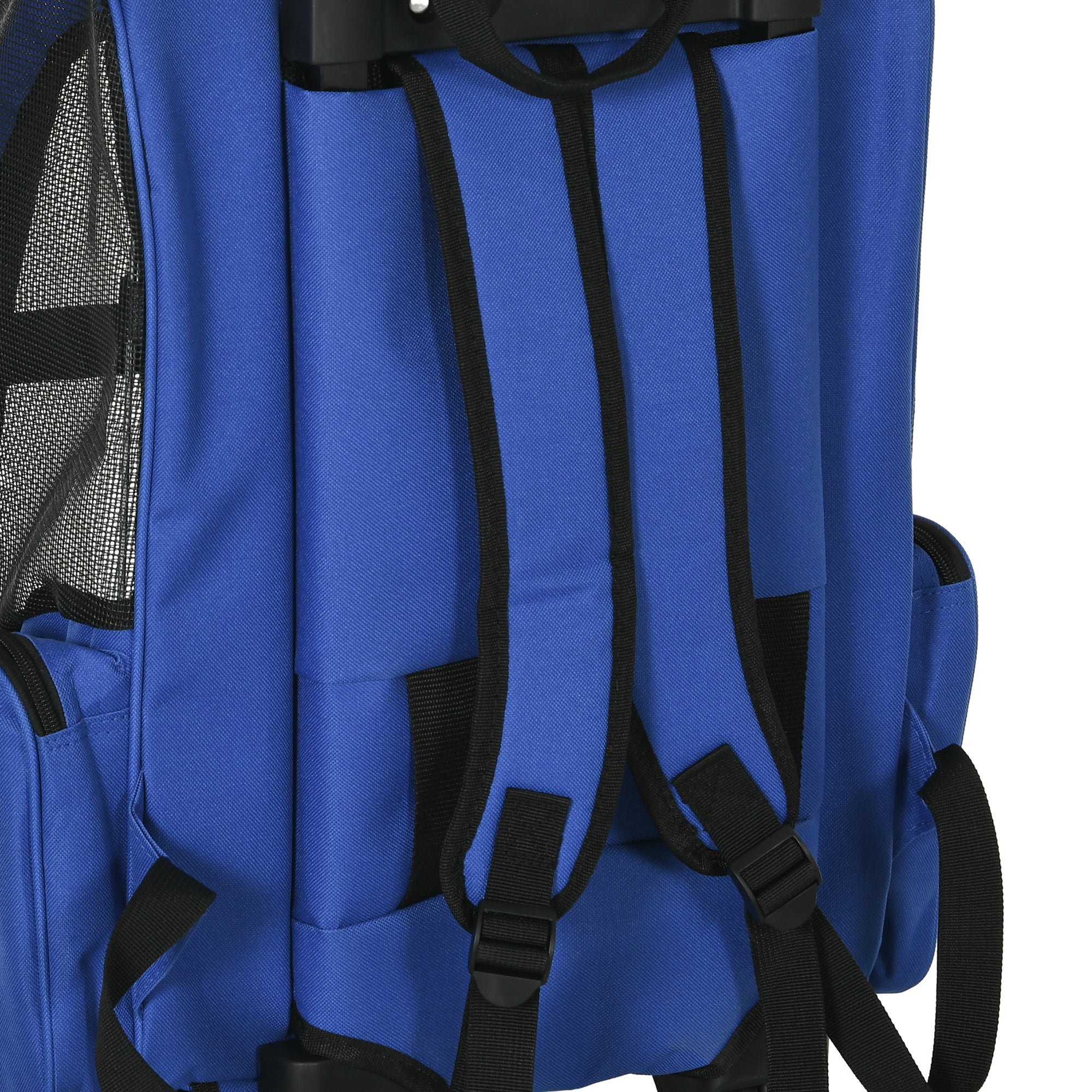 PawHut Pet Travel Backpack Bag Cat Puppy Dog Carrier w/ Trolley and Telescopic Handle Portable Stroller Wheel Luggage Bag (Blue) 