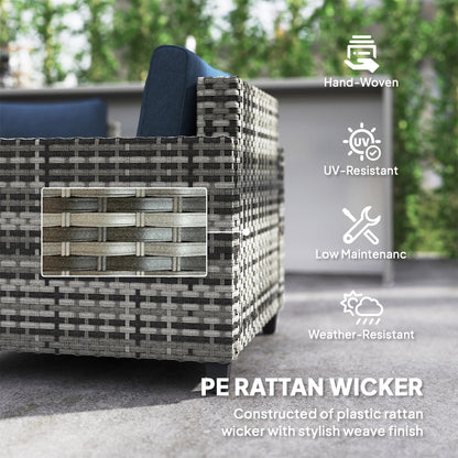 Outsunny 6 Pieces Rattan Garden Furniture Set, 5 Seater Wicker Outdoor Furniture Set with 2 Armchairs, Steel Frame Coffee Table and Cushions for Balcony, Porch, Navy Blue 