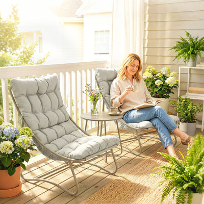 Outsunny 3 Piece Garden Bistro Set, Round Outdoor Bistro Table and Chairs Set for 2 with Texteline Seat and Cushions, Light Grey 
