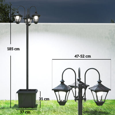 Outsunny Solar Lamp Post with Dusk-to-Dawn Sensor Street Light with 3-Head Planter 185 cm Black 
