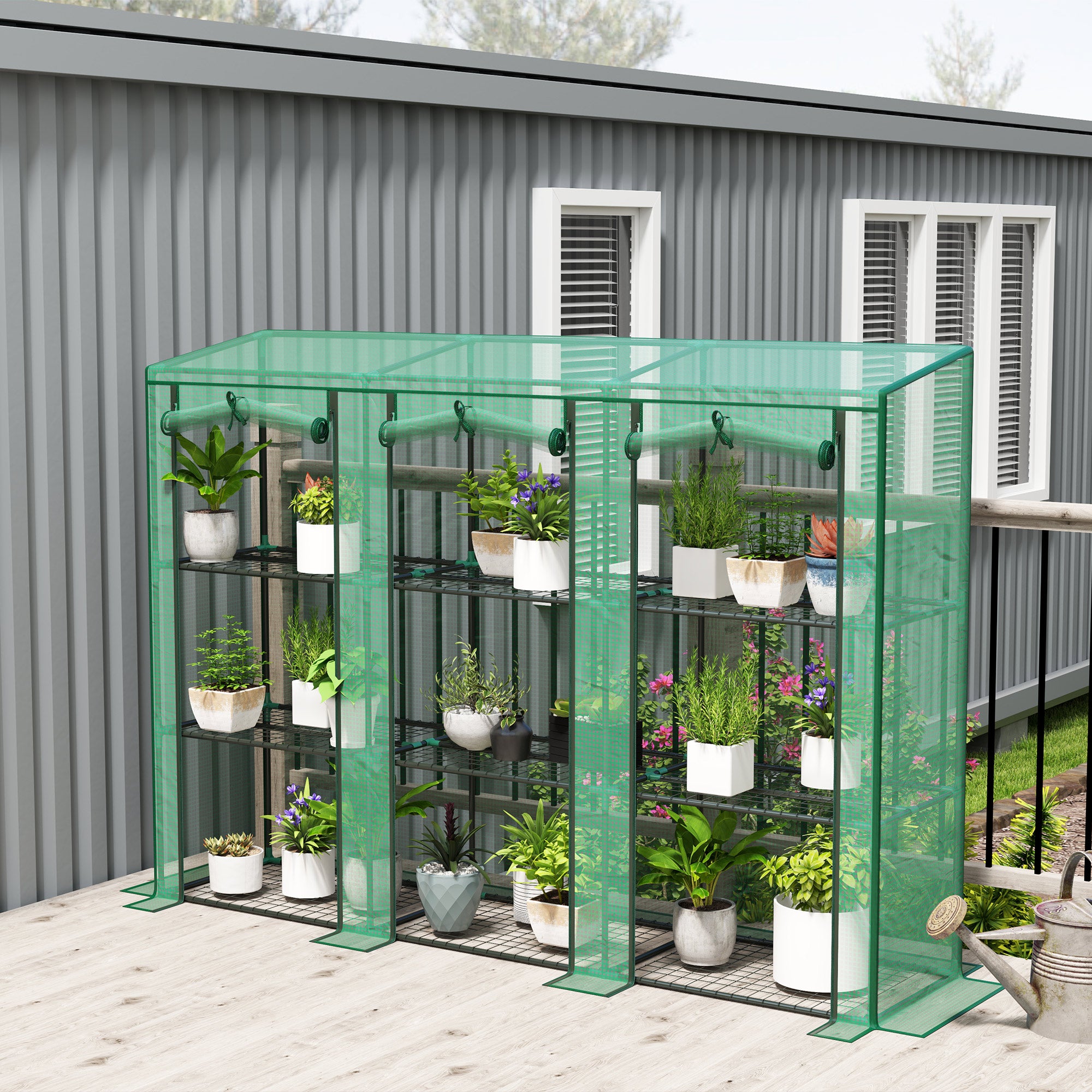 Outsunny 46 x 215cm Nine-Shelf Greenhouse - Green 