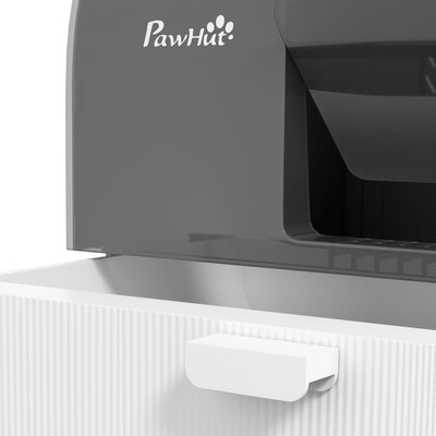 PawHut Hooded Cat Litter Box, Kitten Litter Tray, with Lid, Scoop, Filter, Flap Door, Light Grey 