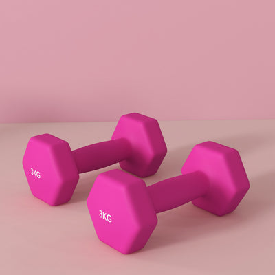SPORTNOW 2 x 3kg Hexagonal Dumbbells Weights Set with Non-Slip Grip for Home Gym Workout, Pink 