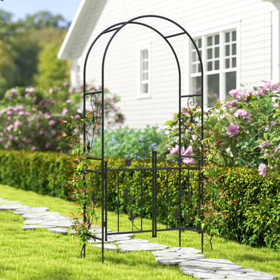 Outsunny 2.17m Steel Garden Arch with Gate, Wedding Arch for Outdoor, Garden, 107W x 45D x 217H cm Black 