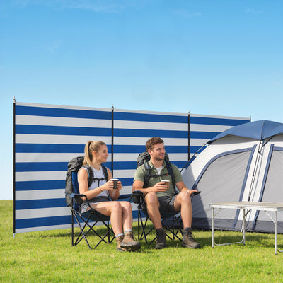 Outsunny 4 Pole Camping Windbreaks, Beach Wind Shield Shelter with Carry Bag and Steel Poles, 540cm x 150cm, Dark Blue 