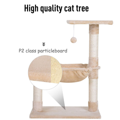 PawHut Cat Scratch Post with Bed Cat Tree for Indoor Cats Sisal Scratching Posts Hammock Kitty Activity Centre Beige 