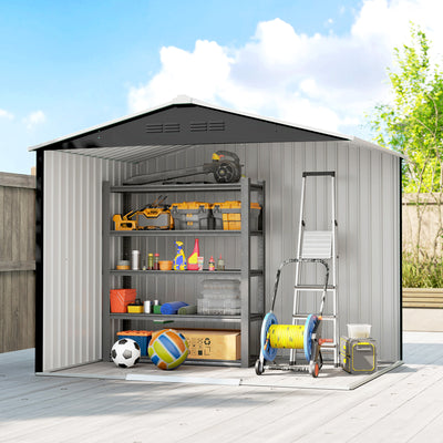 Outsunny 8 x 6ft Galvanised Steel Shed, with Double Door - Dark Grey 