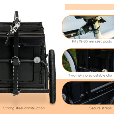 HOMCOM Steel Trailer for Bike, Bicycle Cargo Trailer with 65L Foldable Storage Box and Safe Reflectors, Max Load 40KG, Black 