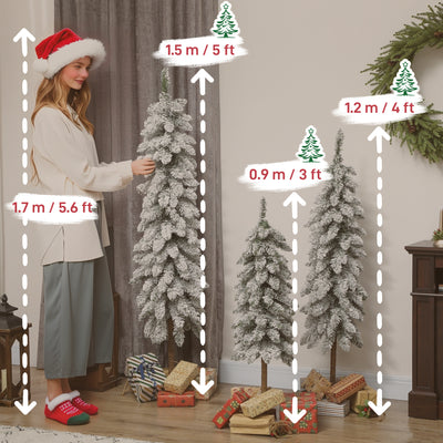 HOMCOM Set of 3 Pencil Flocked Christmas Tree, 3ft 4ft 5ft 
