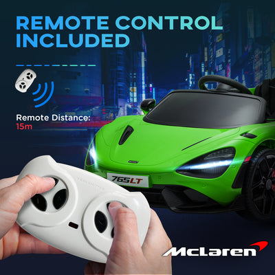 AIYAPLAY McLaren 765LT Licensed 12V Kids Electric Ride on Car with Butterfly Doors, Remote Control, Transport Wheels, Green 