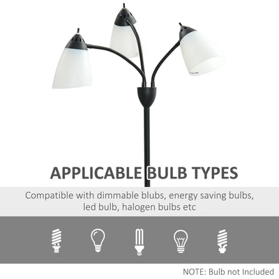 HOMCOM Arc Tree Floor Lamp with 3 Adjustable Rotating Lights, for Bedroom Living Room, Industrial Standing Lamp with Steel Frame, 155cm, Black 