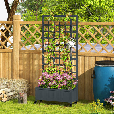 Outsunny Wooden Trellis Planter, Raised Garden Bed with Wheels, to Climb and Grow Vegetables, Herbs and Flowers, Grey 