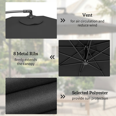 Outsunny 3m Overhanging Parasol, with Base, Weights and Cover - Black 
