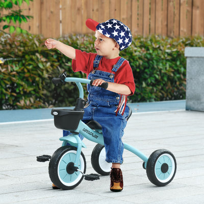 AIYAPLAY Kids Trike, Tricycle, with Adjustable Seat, Basket, Bell, for Ages 2-5 Years - Blue 