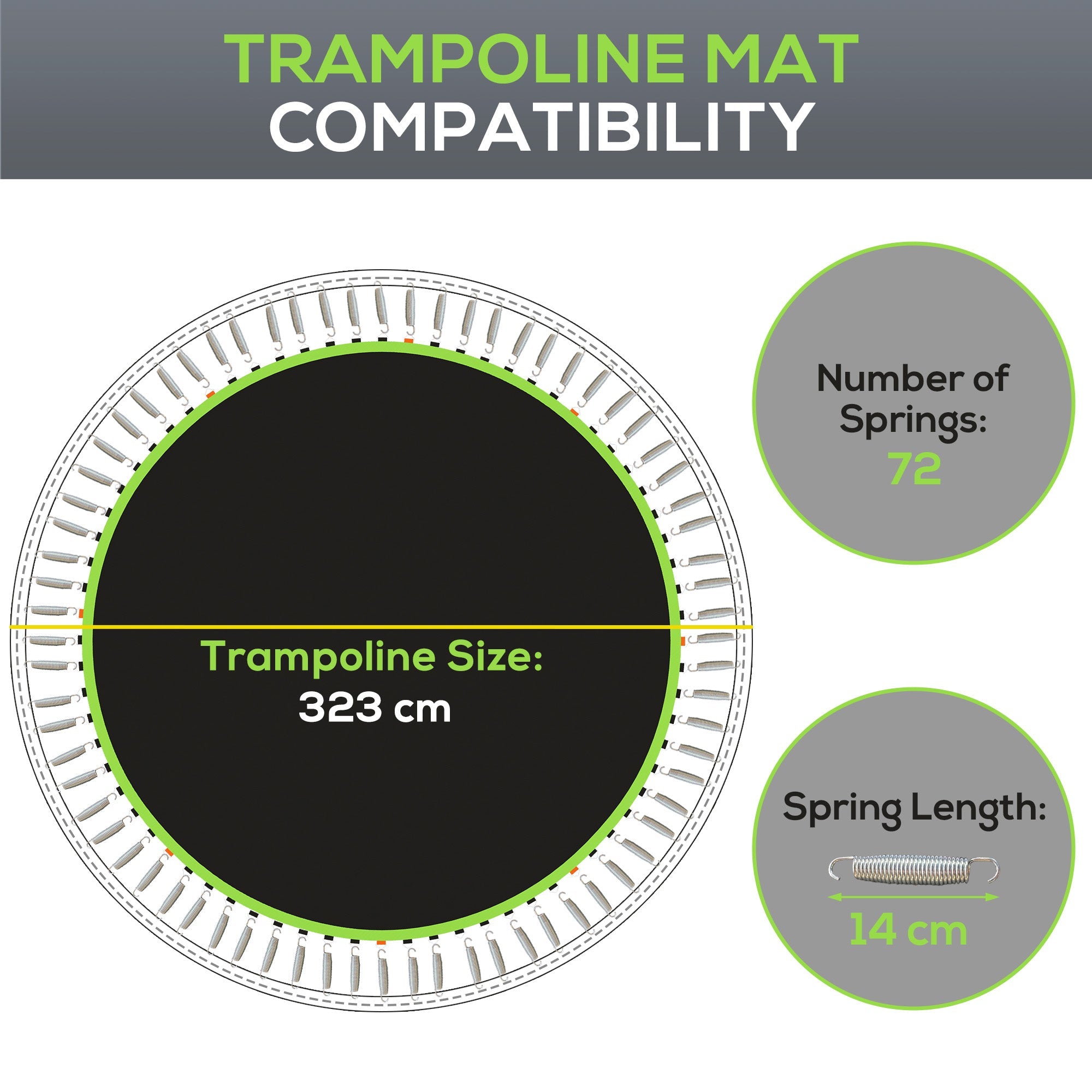 SPORTNOW Replacement Trampoline Mat with Spring Pull Tool, 72 V-Hooks, for 12ft Trampoline using 14cm Springs, Green 